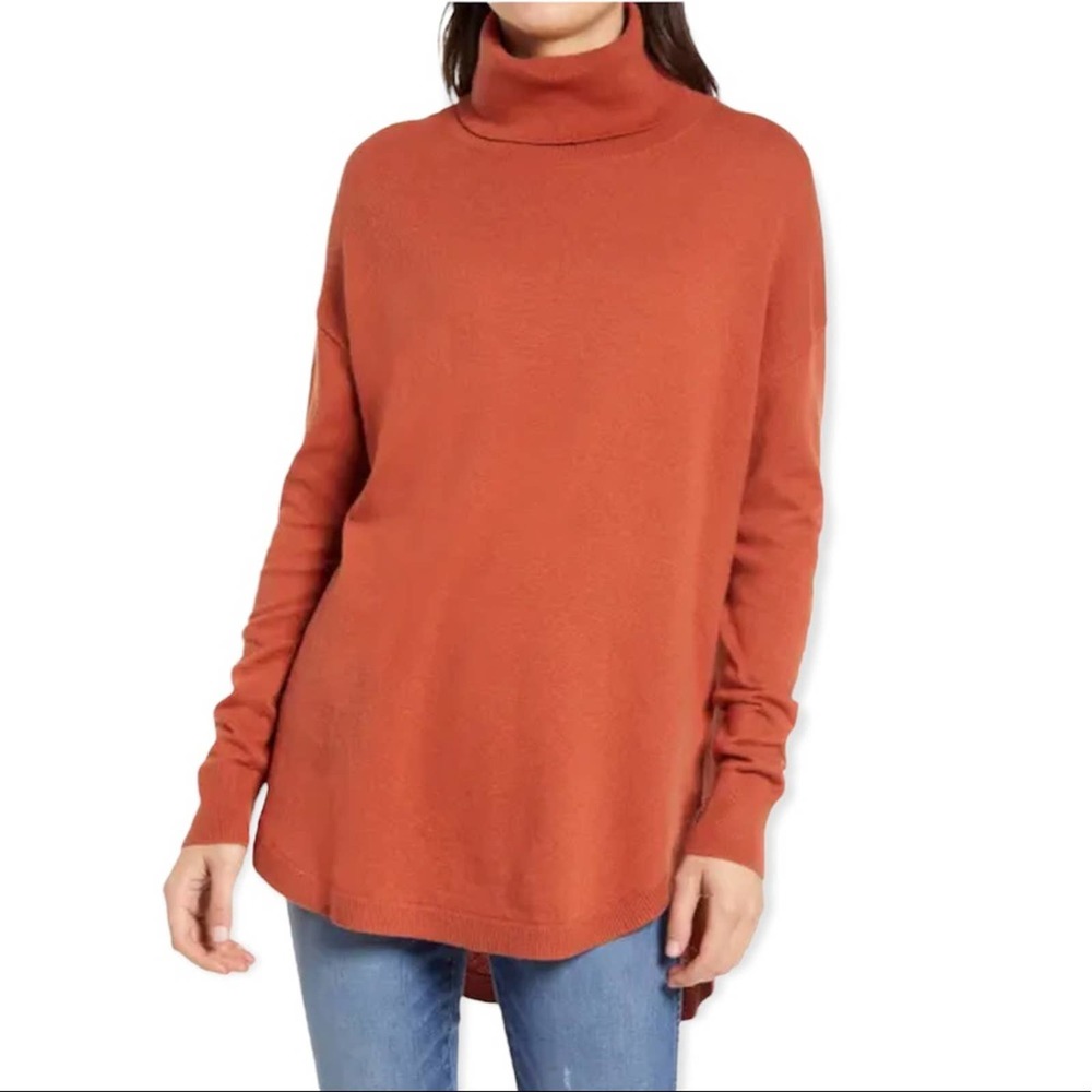 CHELSEA28 Cashmere Blend Turtleneck Sweater in Orange Size XS